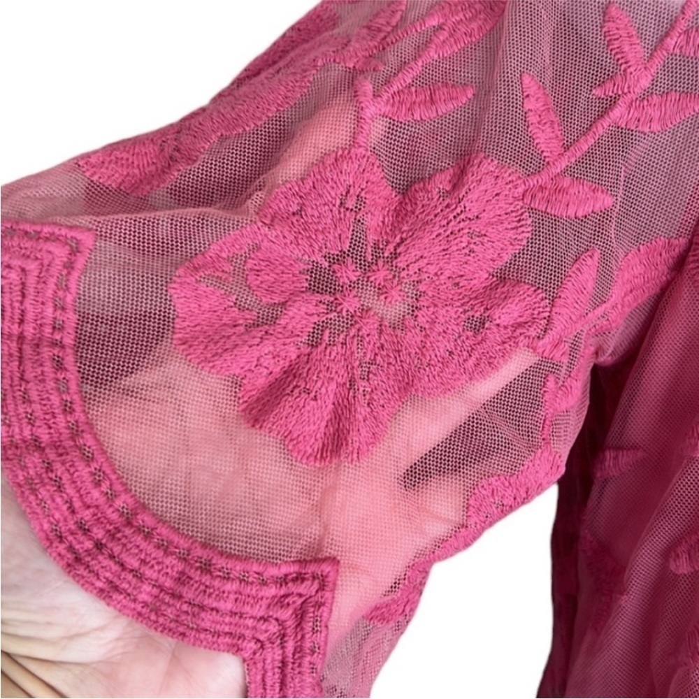 Honey Punch Pink Lace Maxi Romper Dress Sheer Floral Overlay S NWT - Picture 4 of 12